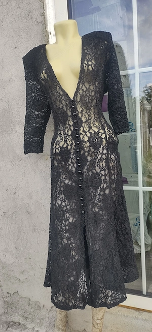 Rochie lunga dantela neagra brodata XL 