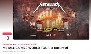 Vând 4 bilete la concertul Metallica, la Loje, cu catering si open bar incluse