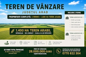 Vand Teren Agricol 1400 hectare cu 2 Ferme Incluse!