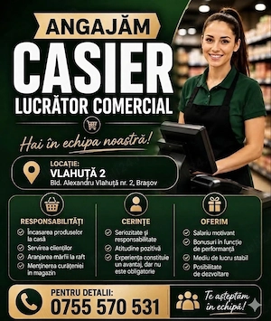 Casier   Lucrător comercial magazin alimentar cu zona Bistro