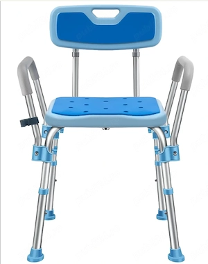 Scaun de duș cu brațe și spătar   Antiderapant, capacitate 180 kg   Albastru