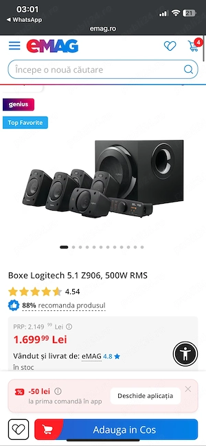 Boxe Logitech 5.1 Z906, 500W RMS