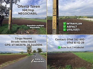 Târgu Neamț - Str. Valea Seacă: Teren intravilan, asfalt, toate utilitățile - Negociabil!