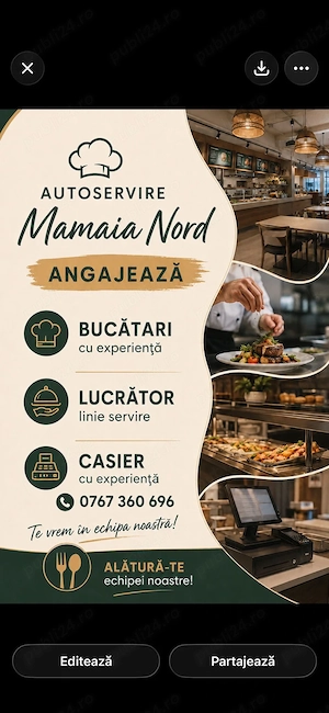Autoservire angajam sezonier în Mamaia Nord 