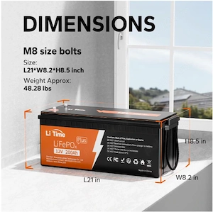 Acumulator LiFePo4 LiTime 12,8V, 200A, BMS 200A Putere 2560Wh - imagine 2