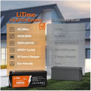 Acumulator LiFePo4 LiTime 12,8V, 200A, BMS 200A Putere 2560Wh - imagine 4