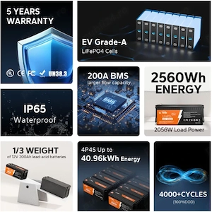Acumulator LiFePo4 LiTime 12,8V, 200A, BMS 200A Putere 2560Wh - imagine 5