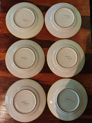 De Colecție, set de 6 farfurii desert aperitiv U Grazia Deruta -pictate manual,Italia, anii 60'-80'. - imagine 2