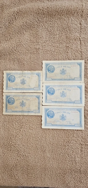 5 Bancnote 5000 lei puse in circulatie in anii 1943-1944-1945