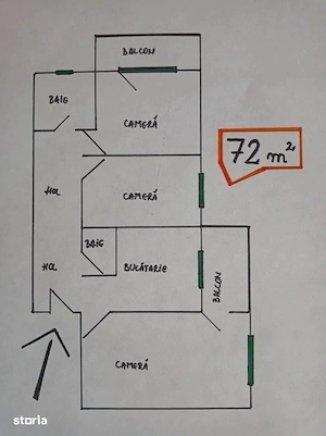 central - 3 camere -spatios