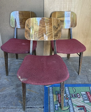 Set 3 Scaune Vintage Stil Retro; Scaun Solid cu sezut tapitat