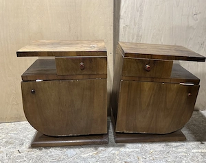 2 buc Noptiera Vintage Stil ArtDeco; Noptiera din Lemn cu usa si sertar
