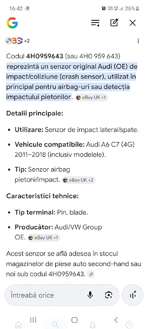 Senzor de impact Audi A6 A7 - imagine 4