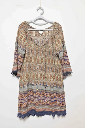 Rochie Apricot XL   imprimeu boho paisley, vaporoasă, casual chic, summer