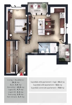Apartament 2 camere, 2 balcoane, CF parcare subterana, boxa, Zona Vivo 