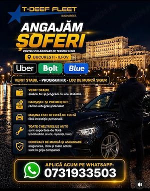 Cautam șofer pentru program de  full-time pe mașini Uber, Bolt și Blue - imagine 2