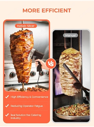 cuțit electric șaorma kebab fohere 80w   inox, cu 2 lame incluse - imagine 3
