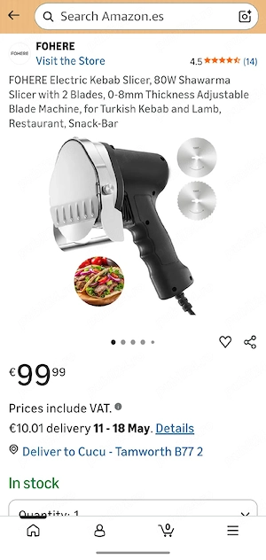 cuțit electric șaorma kebab fohere 80w   inox, cu 2 lame incluse