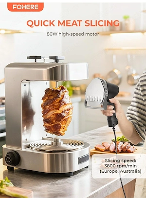 cuțit electric șaorma kebab fohere 80w   inox, cu 2 lame incluse - imagine 4