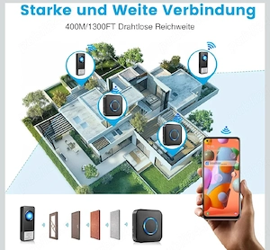 sonerie wifi wireless pentru exterior   control prin aplicație, 32 melodii, led flash - imagine 4