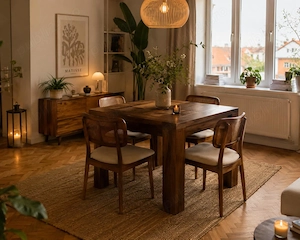 Masa dining eleganta, din lemn masiv de nuc
