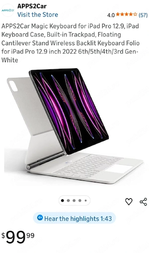husă tastatură magic apps2car pentru ipad pro 12.9 2022   trackpad și iluminare, alb