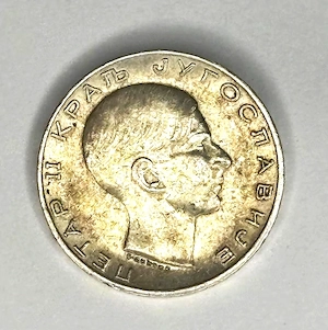 monedă argint de 50 dinari din 1938 din Iugoslavia - rege Petru al II-lea - imagine 2