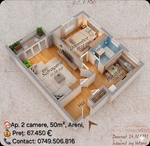 AP. 2 camere, 50m , Areni