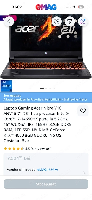 Acer nitro v16 i7 14650hx   rtx 4060   32gb ram   1tb ssd   garanție + full box + bonus - imagine 2