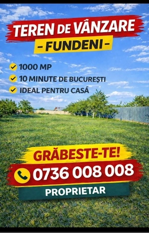Oportunitate! Teren 1000 mp în Fundeni, aproape de București