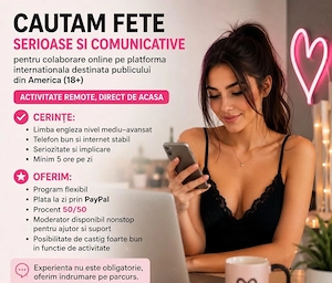 Recrutăm fete pentru job remote   Program flexibil | Plata zilnică