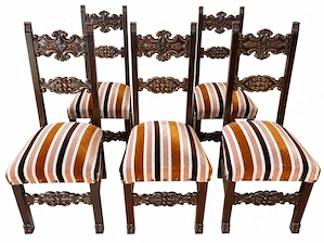 6 buc Scaun Vintage Stil Baroc Revival; Scaun din lemn masiv cu ornamente sculptate