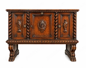 Comoda Vintage Stil Baroc Revival; Consola din lemn masiv cu ornamente sculptate