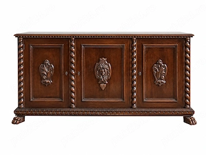 Servanta Vintage 2,25 m Stil Baroc Revival; Bufet din lemn masiv cu elemente sculptate