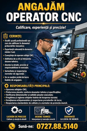 Angajam persoană calificată - operator CNC