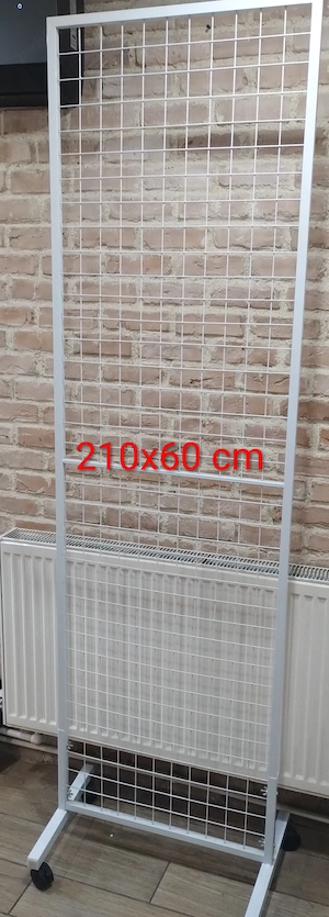 Vand doua stendere albe tip grilaj pentru expunere demontabile cu roti 210 h x 60 cm