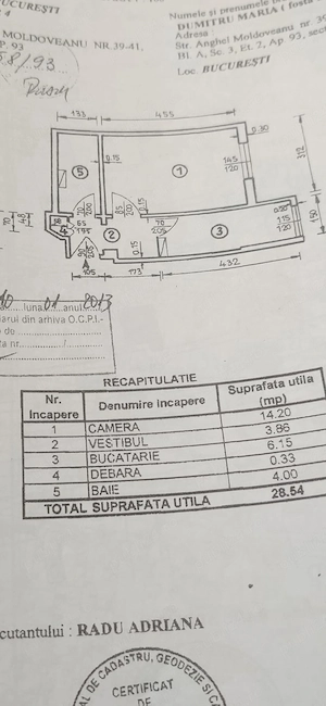 Garsonieră decomandată de vânzare   28,54 mp utili