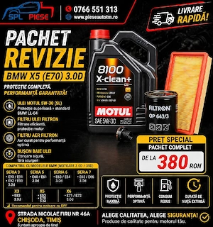  Pachet revizie BMW X5 (E70) 3.0D – calitate și protecție pentru motorul tău! 