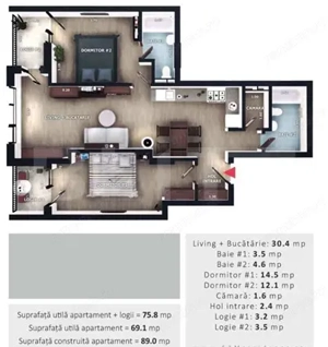 Apartament 3 camere, 2bai, 2 balcone, CF, parcare subterana, boxa, Zona Vivo 