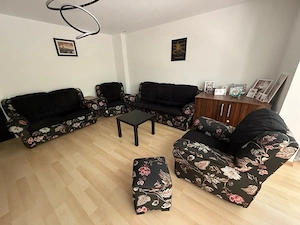Set 2x fotolii cu sistem recliner+canapea 2 locuri fixa+canapea 3 locuri extensibila+taburet