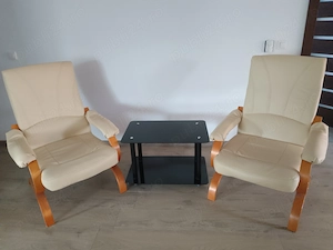 Set fotolii și măsuța din sticla, ptr cafea 
