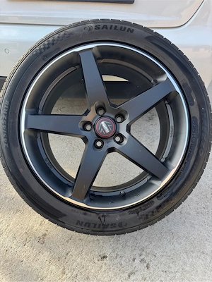 Roti / Jante Momo 5x112 R18 ET 25 concave 8J negre cauciucuri vara 245/45/18 DOT 5123 - imagine 5