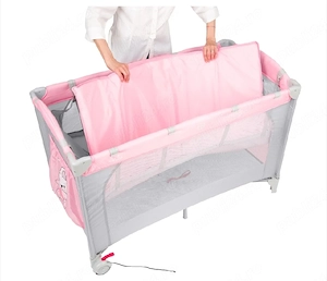 Patut pliabil 2 nivele Juju Sleepy Baby, Hunny Bunny - imagine 4