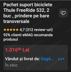 Pachet suport biciclete Thule FreeRide 532, 2 buc , prindere pe bare transversale. Sigilate - imagine 6