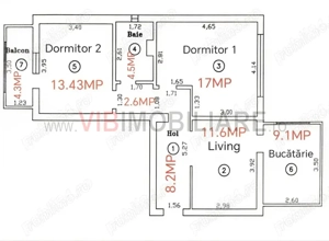 De vanzare  3 camere(65mp), decomandat si mobilat complet plus boxa generoasa - imagine 9