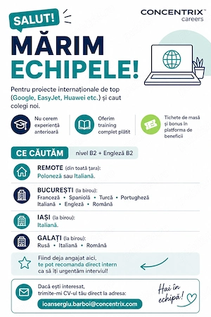Angajăm Vorbitori de Limbi Străine & Română - Remote și On-site