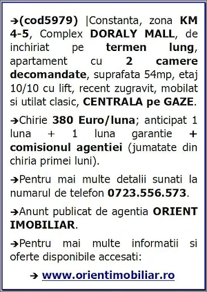 Km 4-5, Doraly, 2 camere, gaze, mobilat, inchirieri Constanta - imagine 8