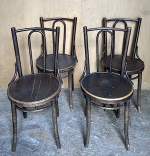 4 buc Scaun Vintage stil Thonet cu sezut rotund; Scaun din lemn masiv