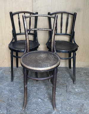 3 buc Scaun din Lemn Masiv Stil Thonet; Scaun cu sezut rotund