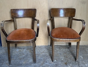 2 buc Scaun Vintage Stil Thonet cu brate si sezut tapitat; Scaun din lemn masiv; Fotoliu